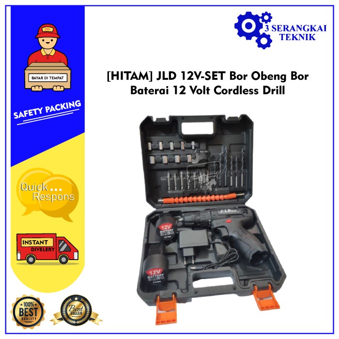 Jual Tools [Hitam] Jld 12V-Set Bor Obeng Bor Baterai 12 Volt Cordless ...