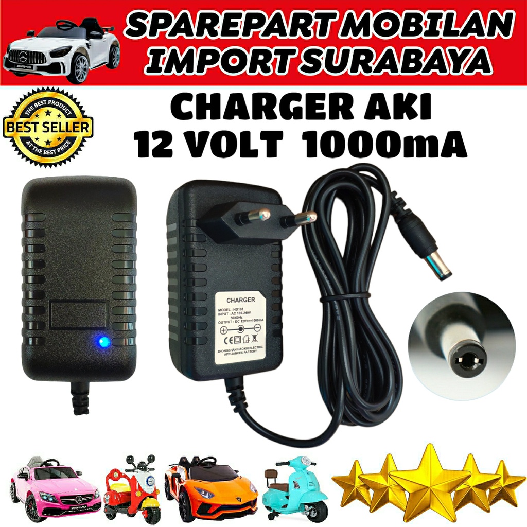 Jual CHARGER 12V 1 AMPER ADAPTOR BATERAI ACCU MOTOR MOBIL ANAK REMOT ...