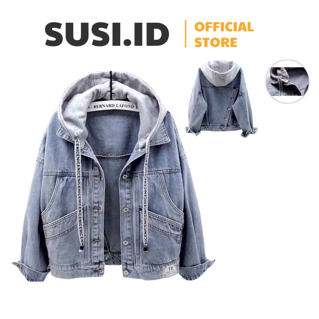 Jaket jeans hoodie hot sale wanita