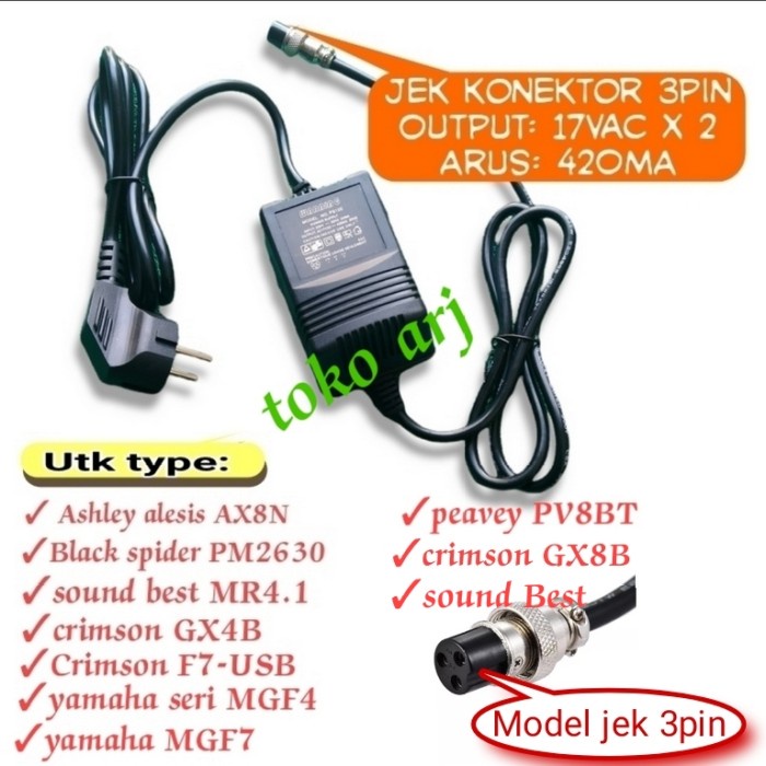 Jual adaptor mixer 3 pin lubang utk merk Ashley alesis AX8N Yamaha MG ...