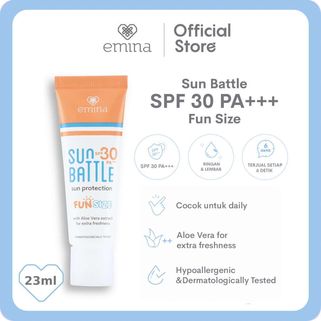 Jual Sunblock Emina Sun Protection SPF 30 Sunblock Wajah dan Badan bpom & EMINA SUN BATTLE SPF