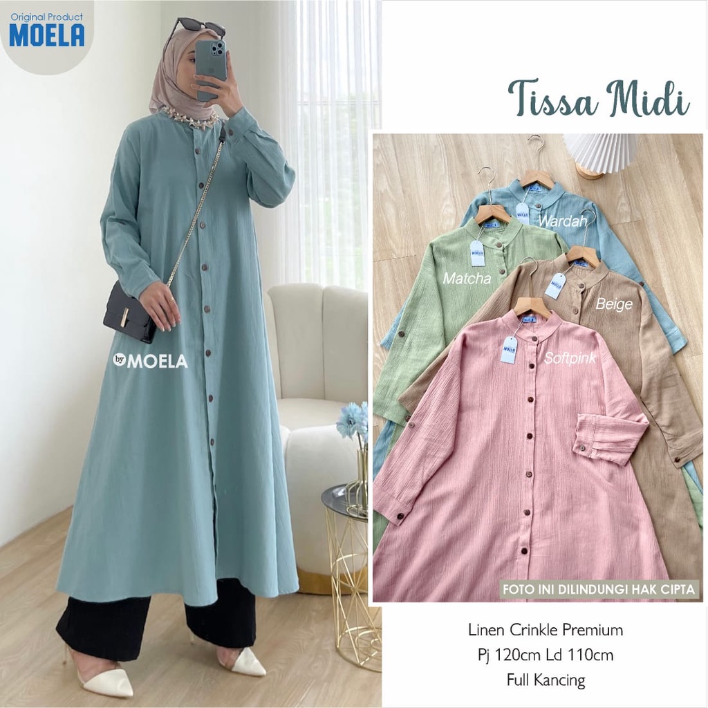 Jual Moela Tissa Midi Dress Polos Bahan Linen Crinkle Premium Shopee