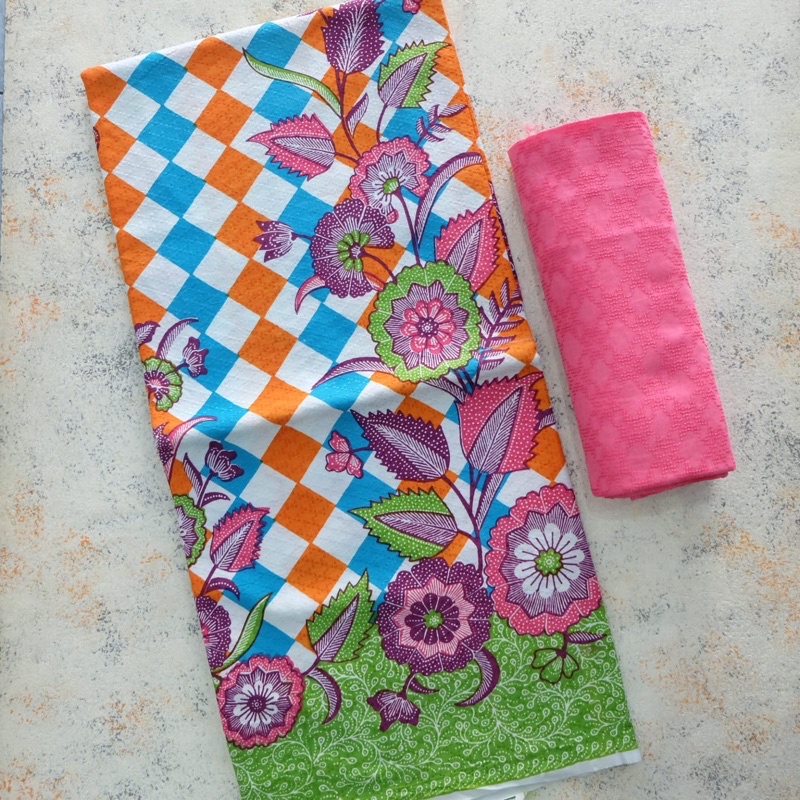 Jual kain batik doby motif catur kembang roda set doby polos | Shopee ...