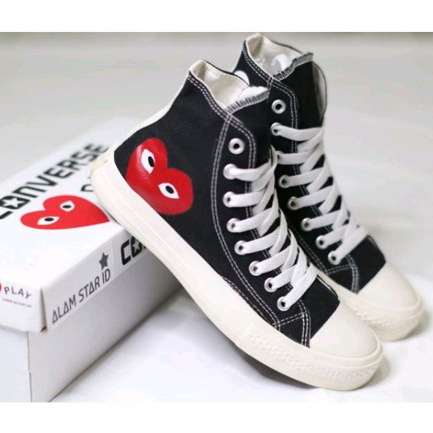 Sepatu converse all star 70s high cdg play love warna black white size 36 sd 43 harga murah kualitas premium