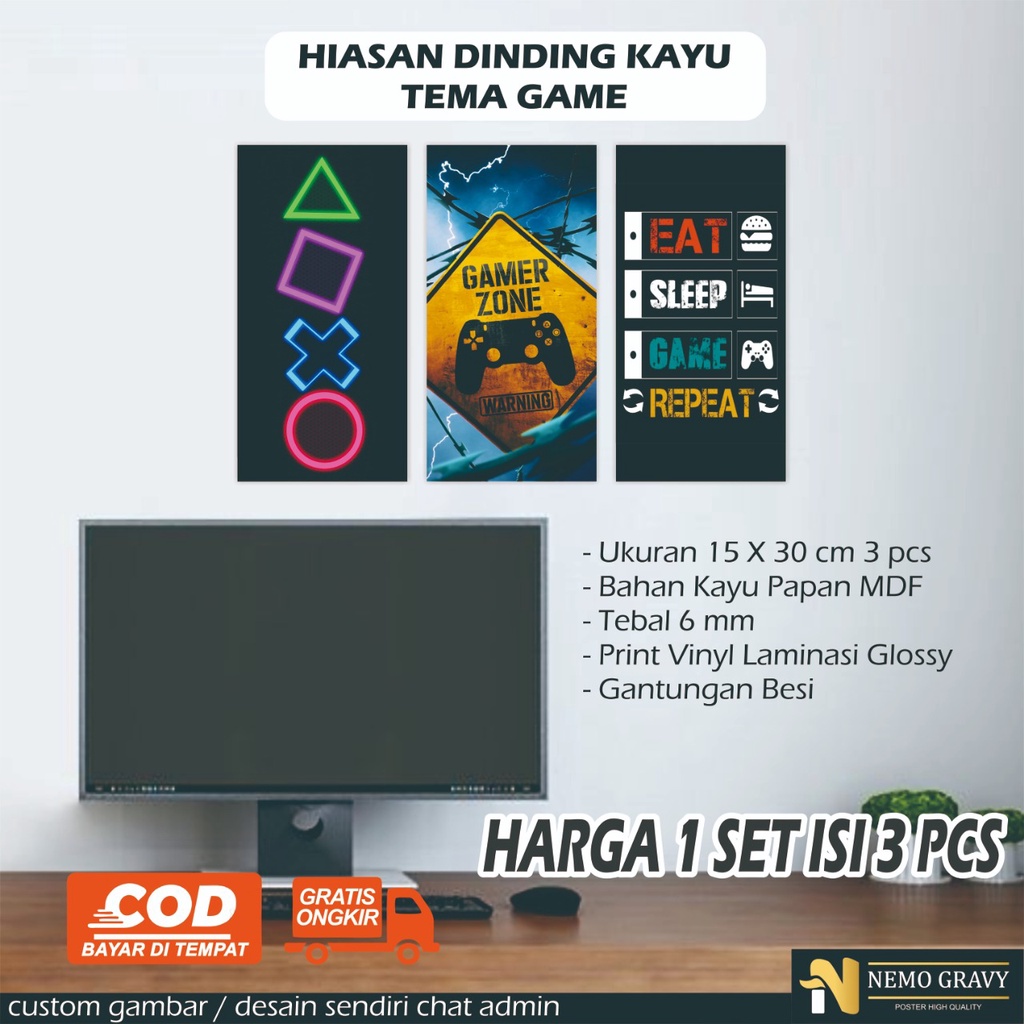 Jual HIASAN DINDING KAYU | POSTER KAYU TEMA GAME ZONE | Shopee Indonesia