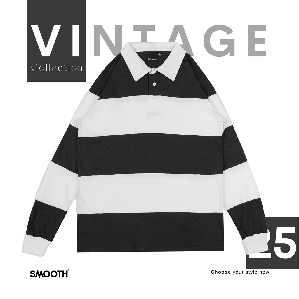 Jual SMOOTH BASIC Vintage Rugby Polo Shirt Black White Black Shopee