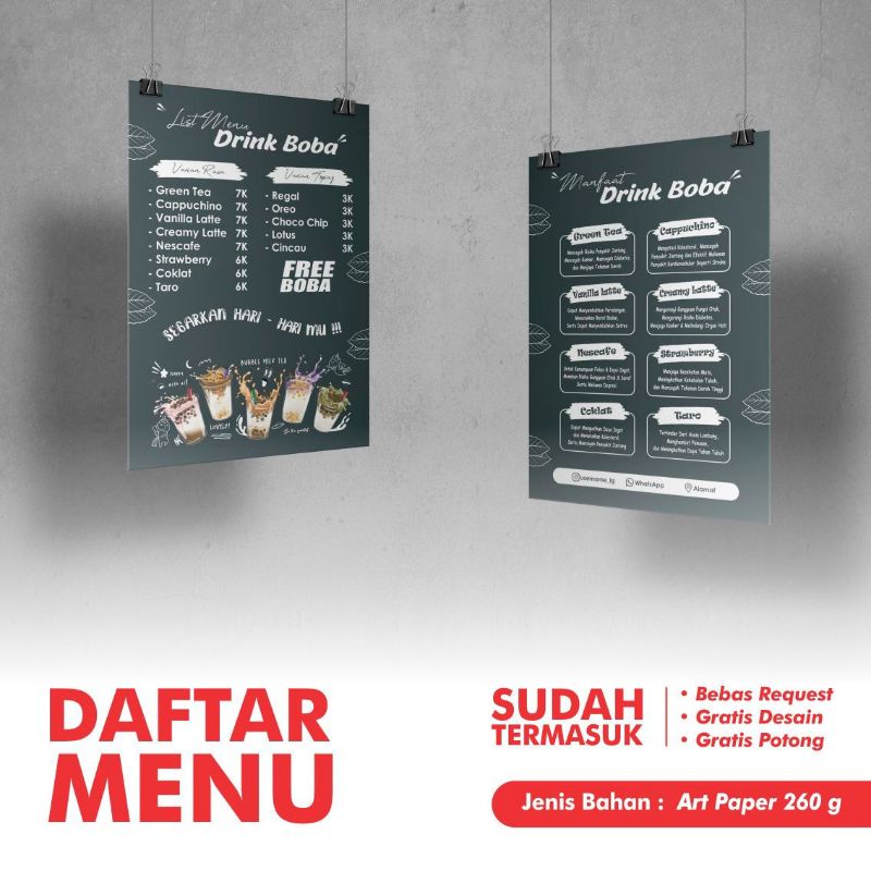 Jual Cetak Daftar Menu Buat Menu Untuk Jualan Menu Sudah Laminating Print List Menu 4583