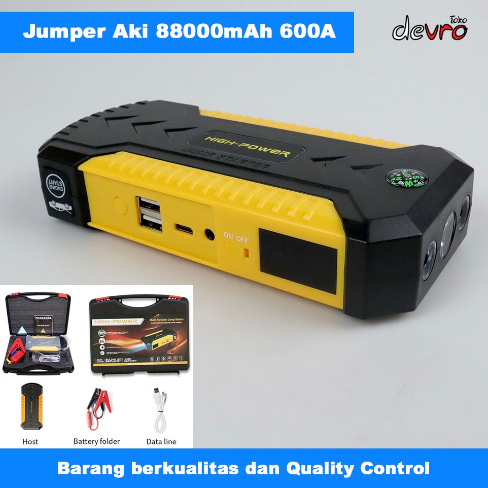 Jual Jumper Aki Mobil Starter 600A Flashlight Powerbank Power Bank 8000mAh USB + Car Jump