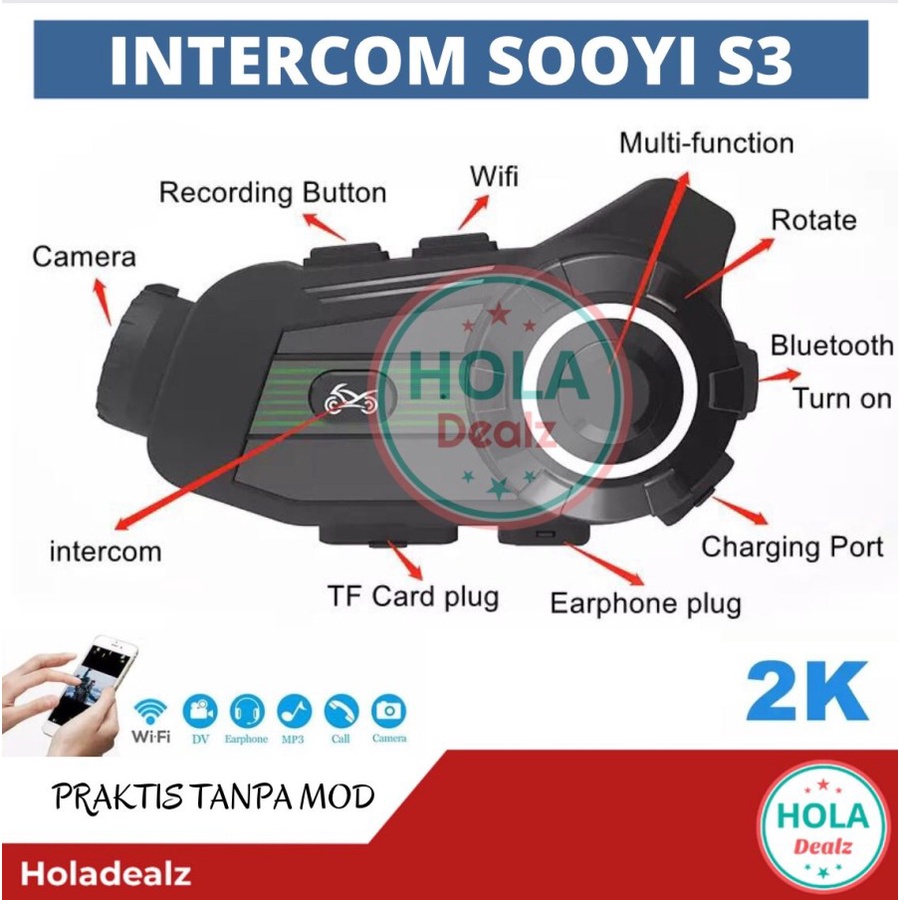 Jual INTERCOM SOOYI S3 BLUETOOTH HELM INTERCOM CAMERA 2K STABILIZER 2 ...