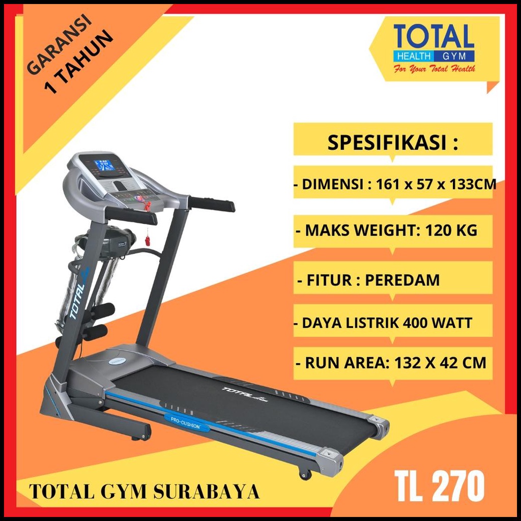 Jual Treadmill Elektrik 2 Hp Tl 270 Alat Fitness 3 Fungsi Fitur Peredam