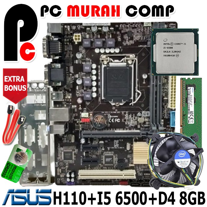 Jual Paket Motherboard Mainboard Intel Lga 1151 H110 Asus I5 6500