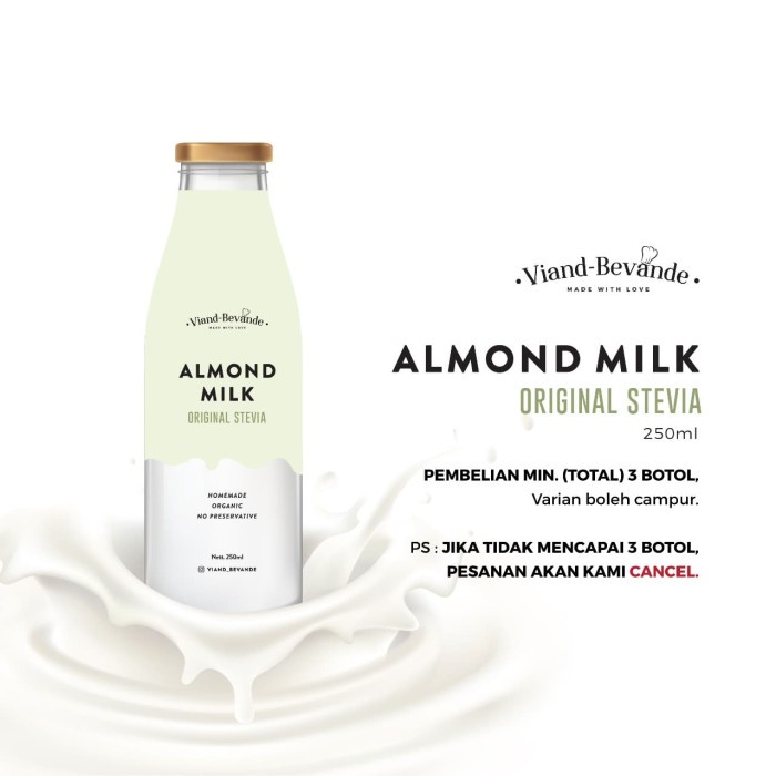 Jual ALMOND MILK ORIGINAL STEVIA 250ml Shopee Indonesia