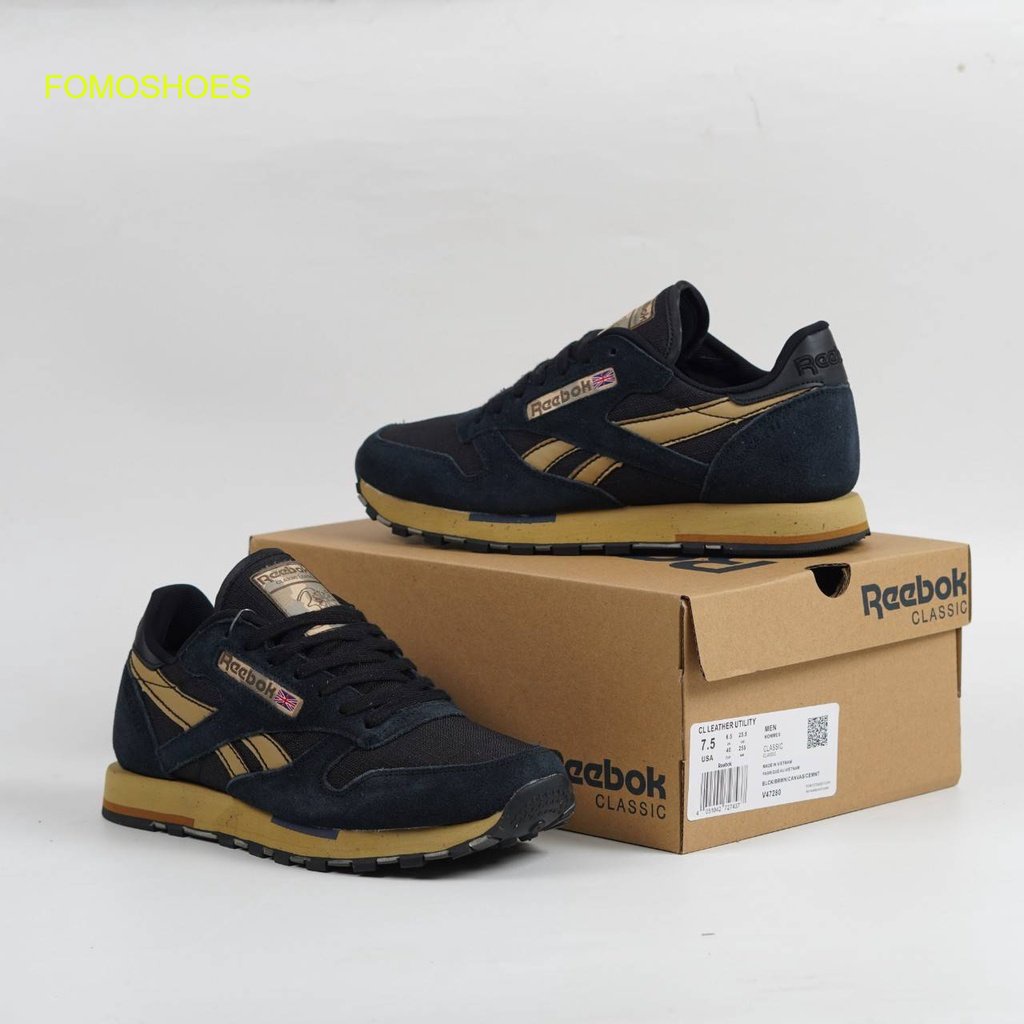 Jual Sepatu Reebok Classic Leather Utility Navy Black Gold | Shopee ...