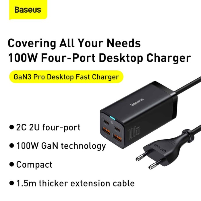 Jual Baseus GaN3 Pro Desktop Fast Charger 2U + 2C 100W EU | Shopee ...