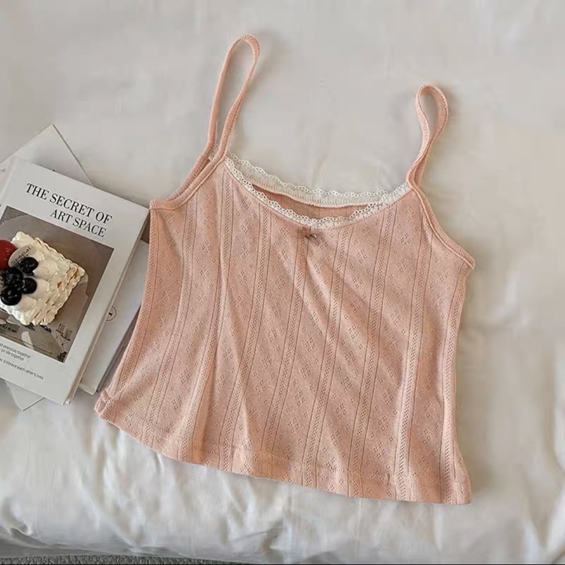 Jual READY Lace Floral Korean Tanktop Crop tank top baju atasan