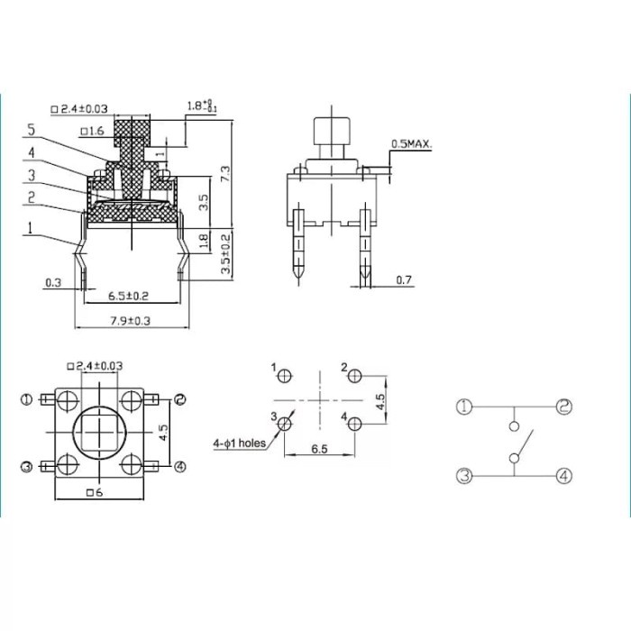 Jual Push Button 6x6x7.3 Square Head Micro Tactile Momentary Switch ...