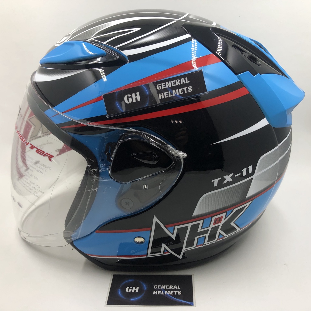 Jual HELM NHK R6 MOTIF TX 11 BLUE FLOURECENT HALF FACE | Shopee Indonesia