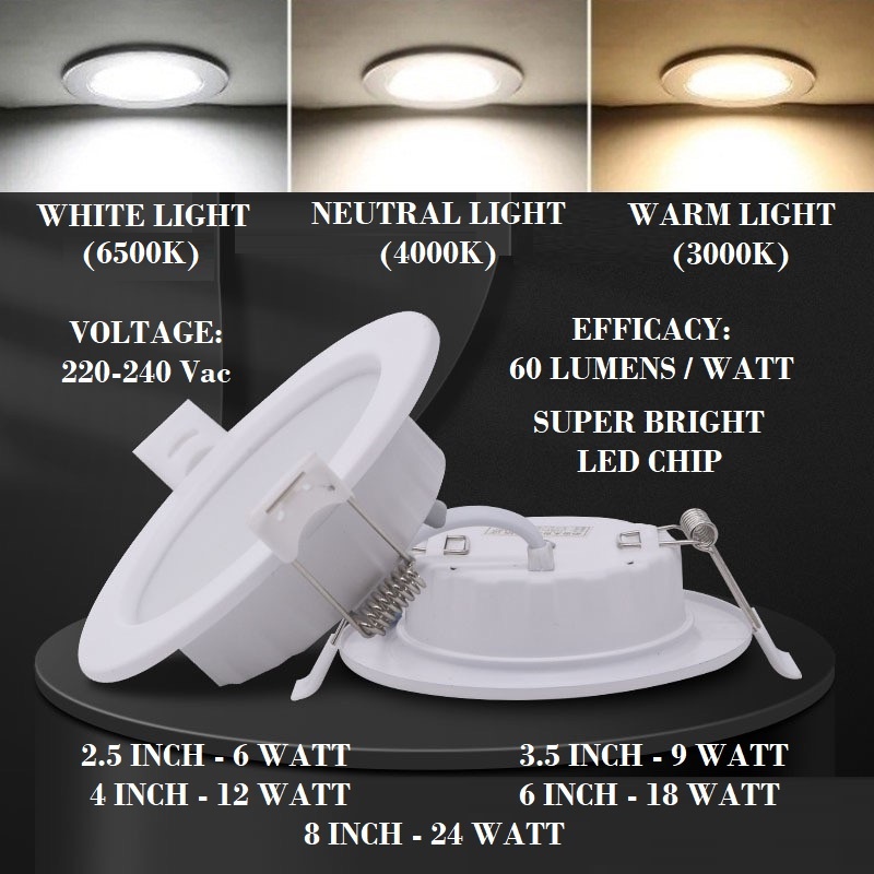 Jual LUCKYMALL LAMPU DOWNLIGHT LED 6W 9W 12W 18W 24W PLAFON PANEL WHITE ...
