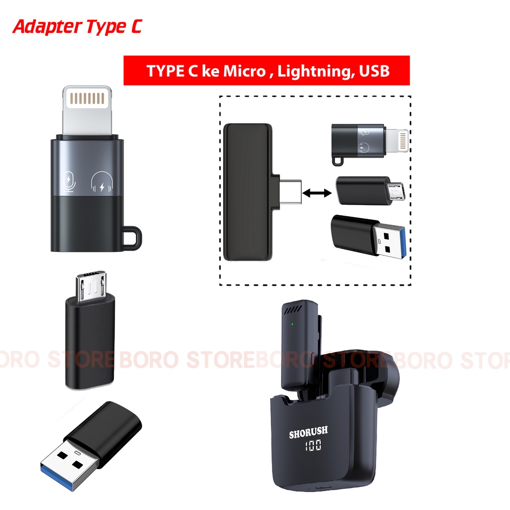 Jual Shorush Adaptor Type C ke Micro USB IOS Ligtning USB Microphone ...