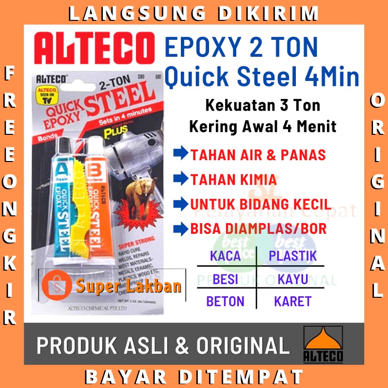 Jual Lem Besi Alteco Quick Epoxy Steel Menit Kering Tahan Air Waterproof Menutup Bocor