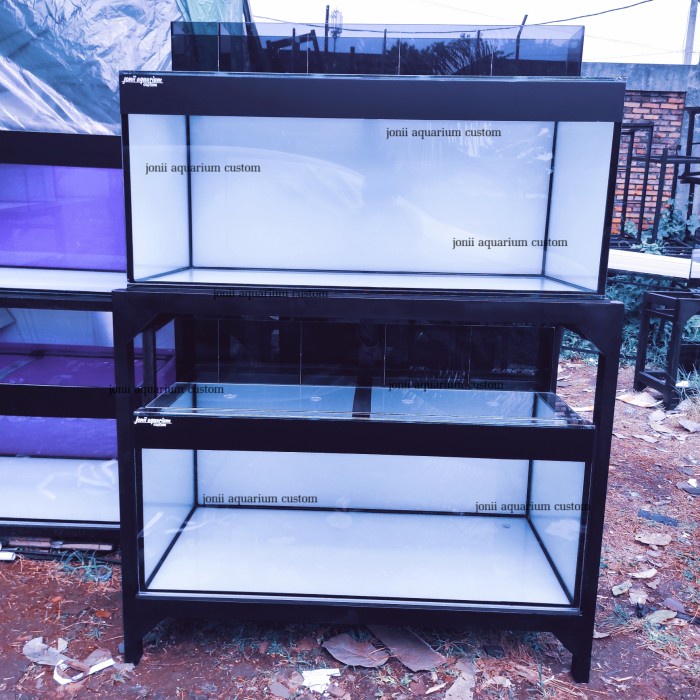 Jual aquarium 120x50x50 10mm 2 susun full stiker oracall warna white