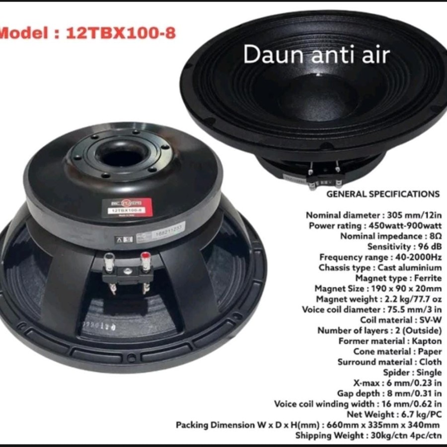 Jual Speaker Komponen B&c 12tbx100 12 Tbx100 12inch Spoll 3in High Mid ...