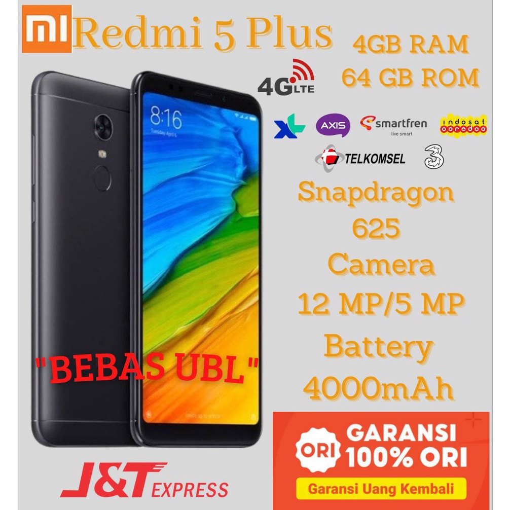 Jual XIAOMI REDMI 5 PLUS RAM 4/64 BEBAS UBL Jaringan 4G GARANSI ...