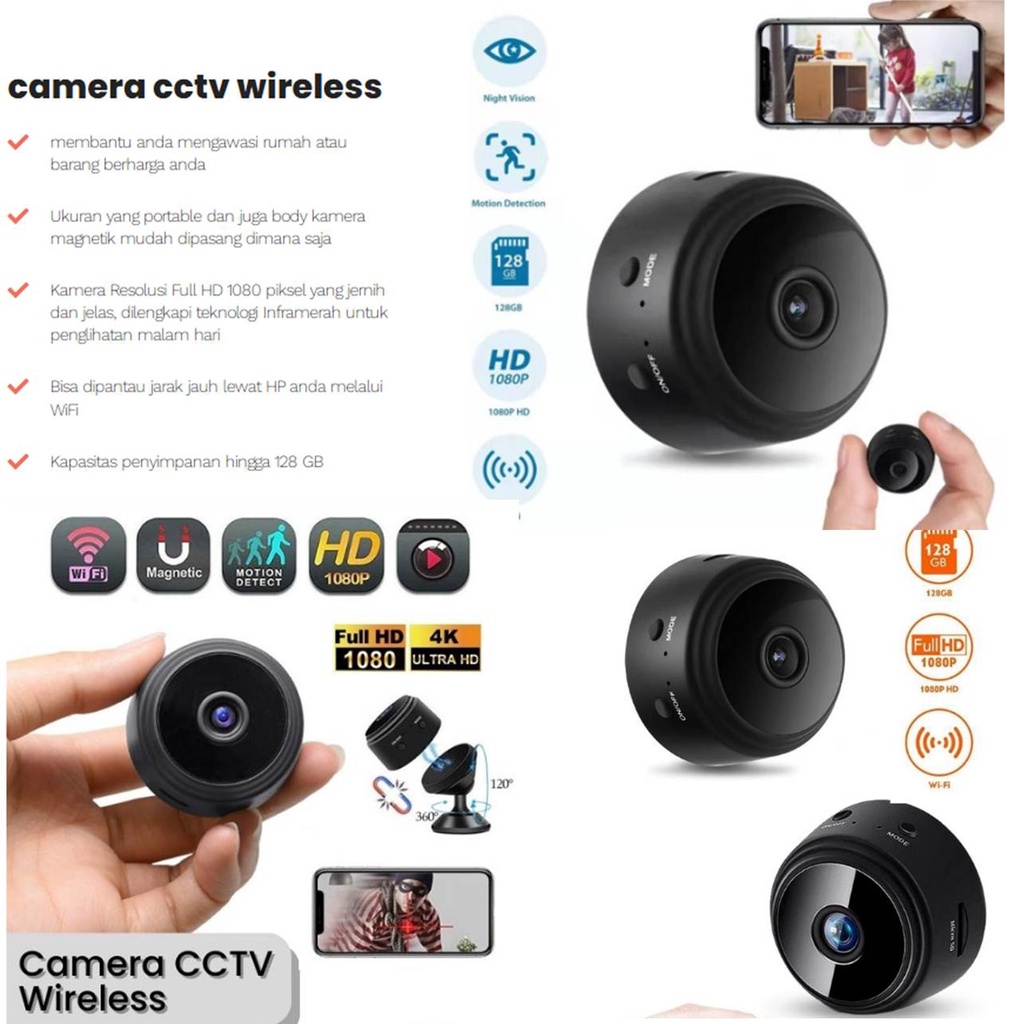 V1 CCTV Wifi Mini Tersembunyi Tanpa Kabel Outdoor bisa diakses Jarak Jauh  Lewat HP Taffware Mini WiFi IP Camera CCTV Wide Angle 1080P A9 Black