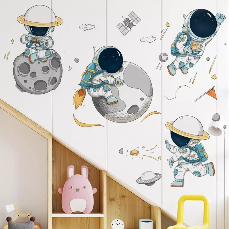 Jual Wallsticker Dinding estetik Astronot Roket Bulan / Planet - Stiker