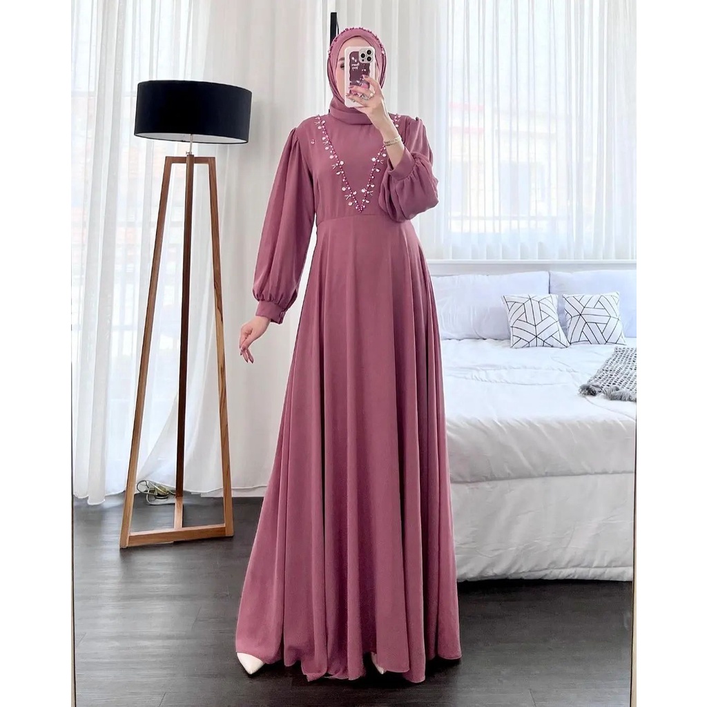 Jual Vika Set / Gamis Ceruty Babydoll Set Pashmina Terbaru 2022 ...