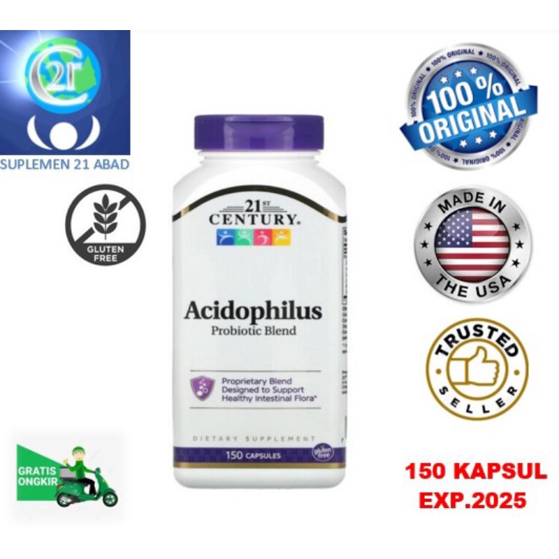 Jual 21st Century Acidophilus Probiotik untuk kesehatan usus 150 kapsul ...