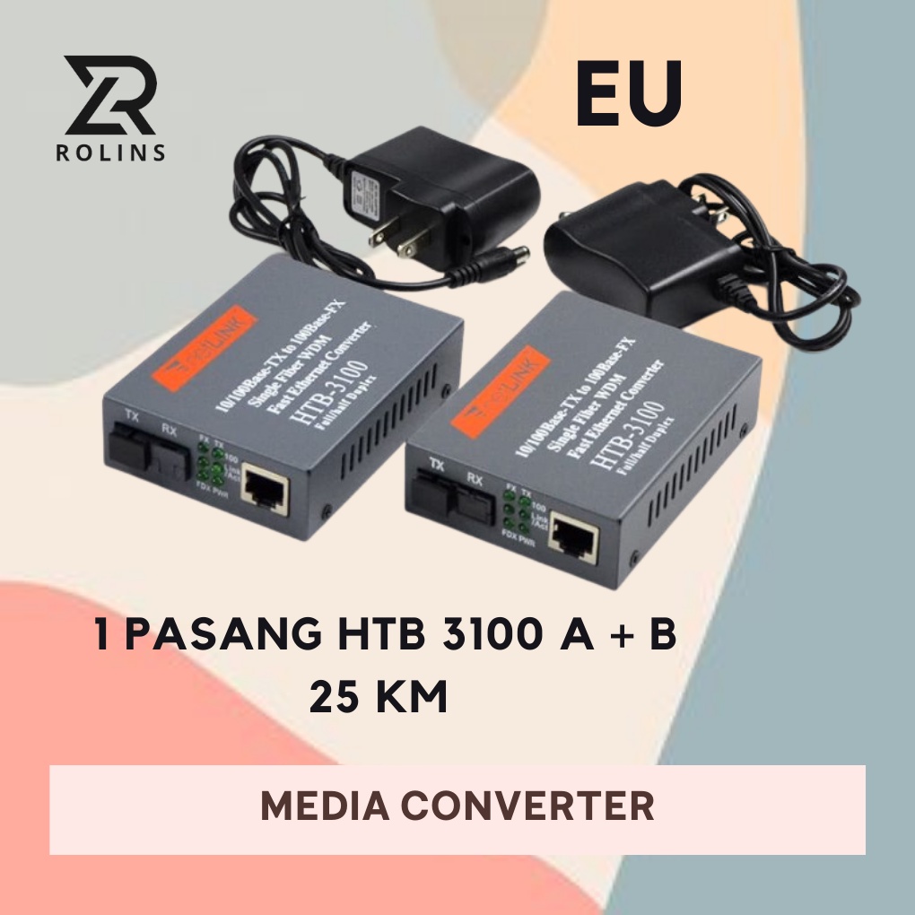 Jual Netlink Htb 3100 Fiber Optical Media Converter Rj45 20km 10 100m