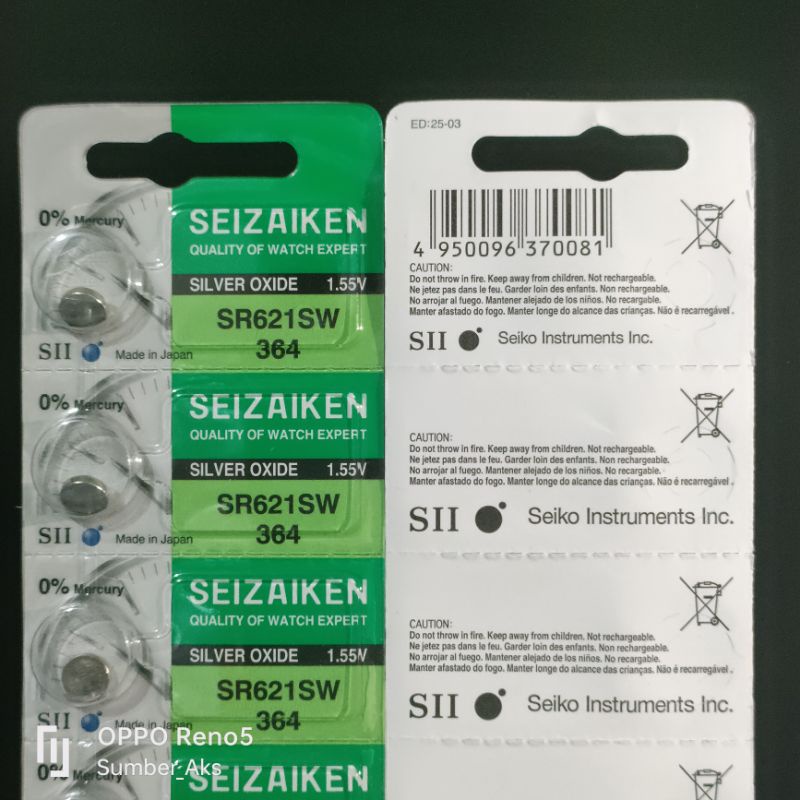 Jual ORIGINAL Baterai Jam tangan SEIZAIKEN SR621SW 364 SR 621 SW 364 JAPAN 1.55V Silver Oxide