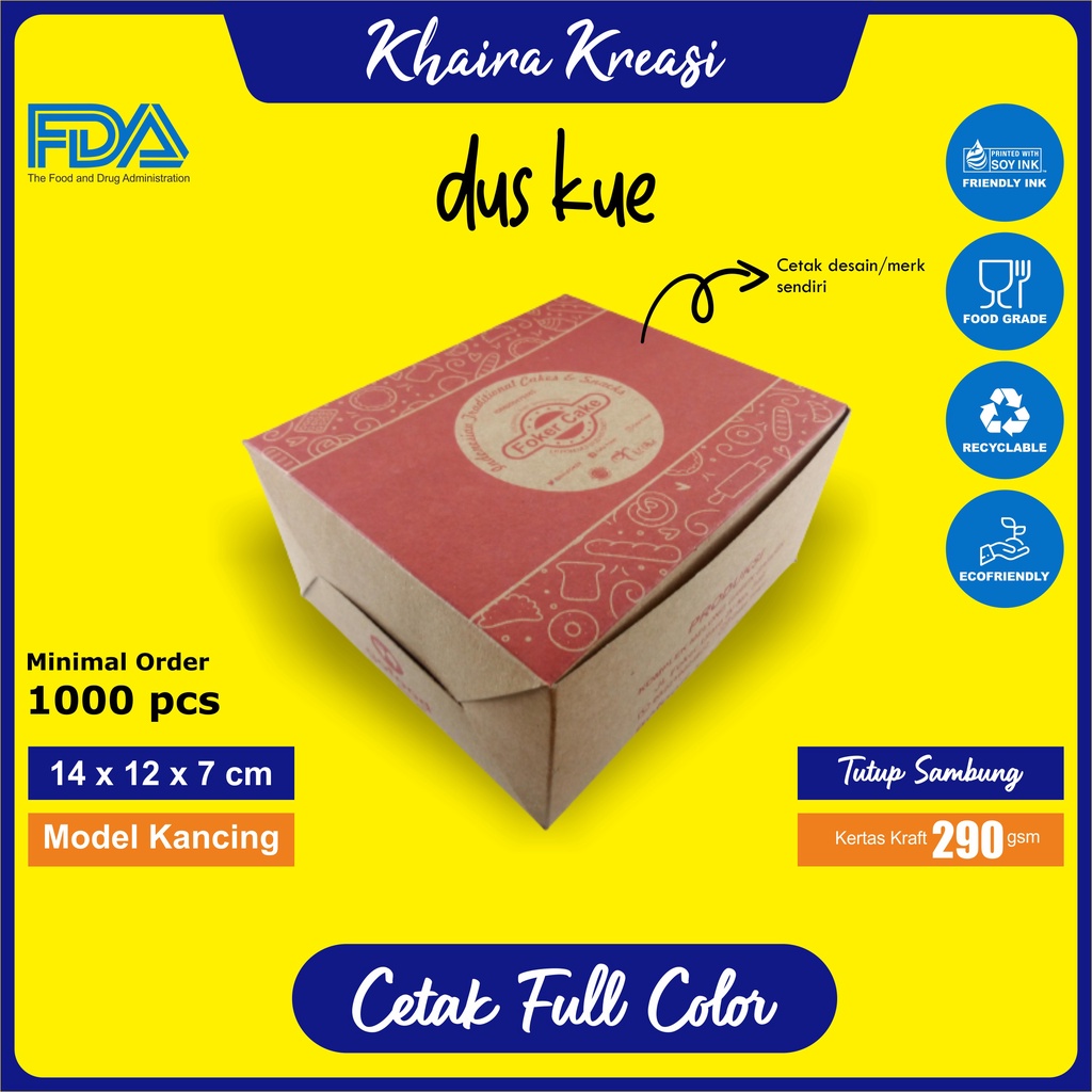 Jual Cetak Dus Kue Ukuran 14 X 12 X 7 Cm Box Kue Kotak Kue Minimal Order 1000 Pcs Kertas 6907