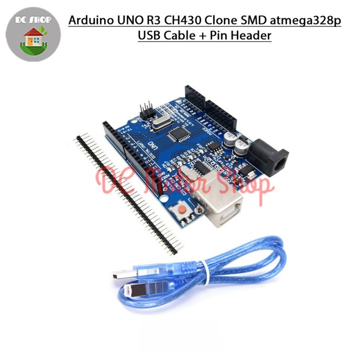 Jual Arduino Uno R3 Ch340 Clone Smd Atmega328P + Usb Cable + Pin Header ...