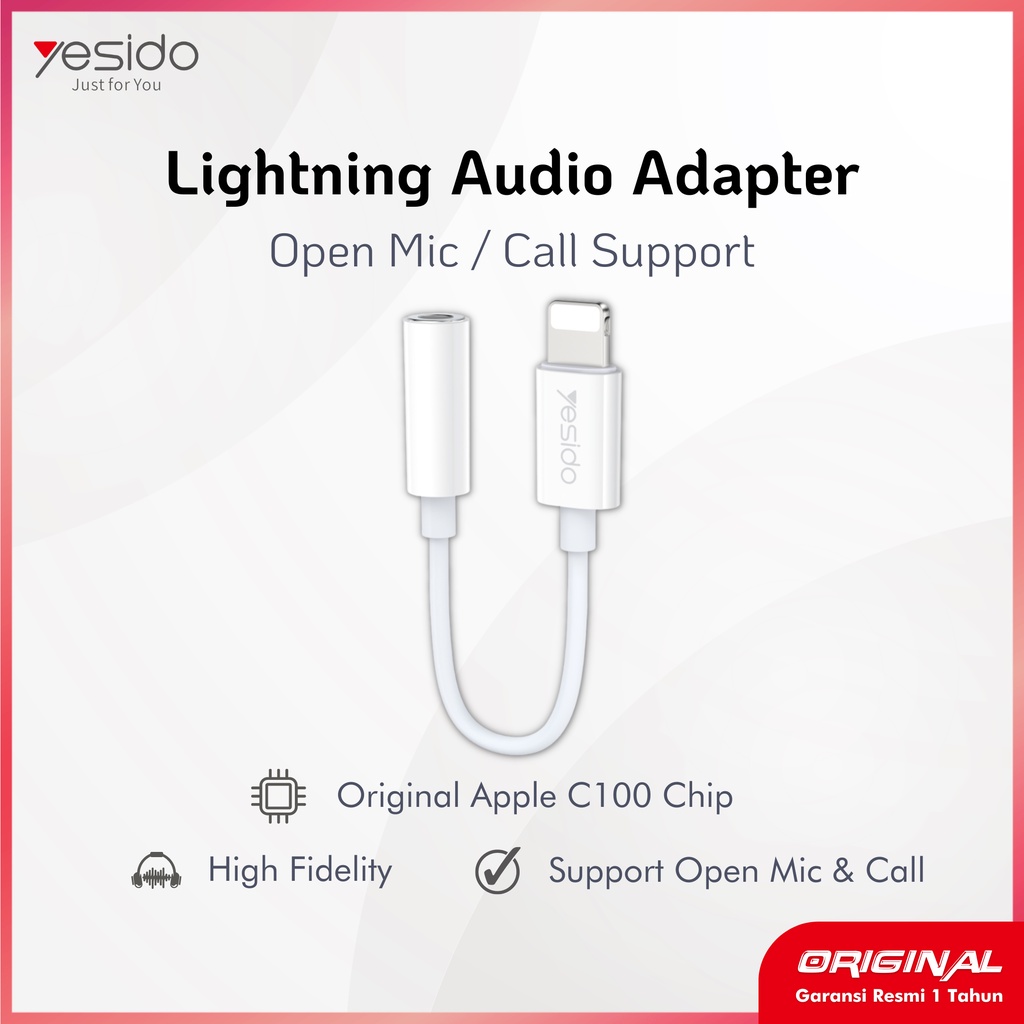 YESIDO Audio Adapter Converter Splitter Type C Lightning Jack iPhone  iPad Android Open Mic