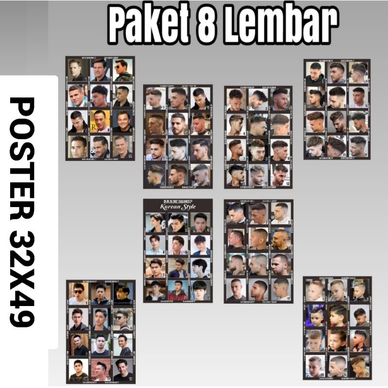 Jual 8 LEMBAR Poster barbersop / poster pangkas rambut / model rambut ...