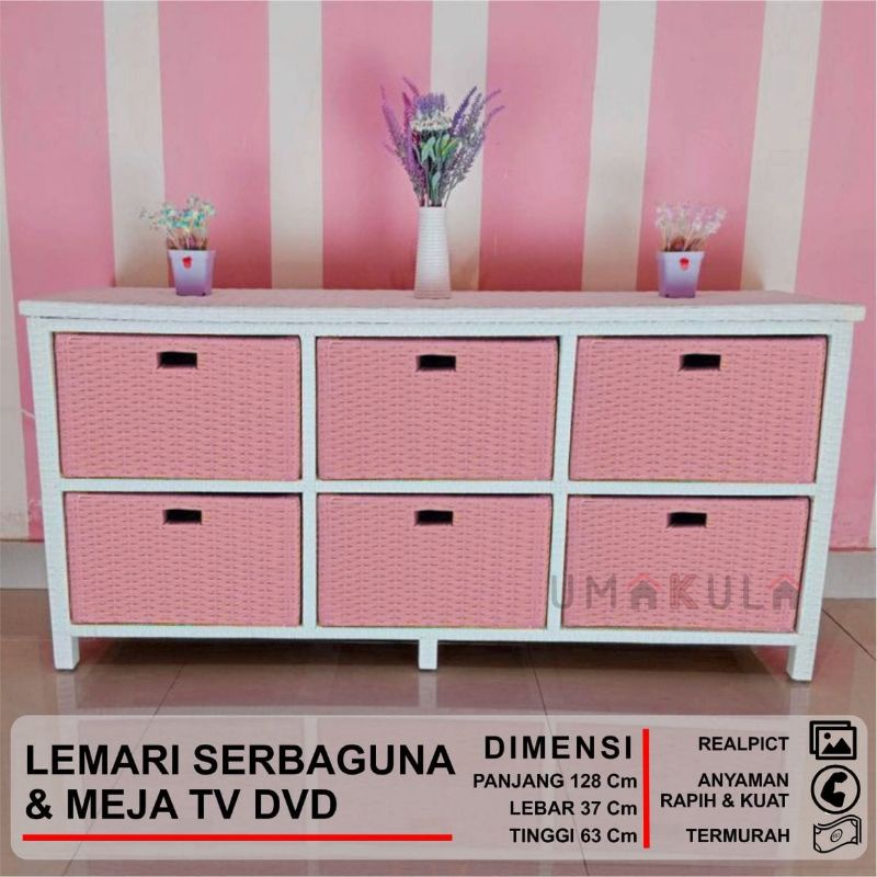 Jual RAK 6 BUFFET LEMARI ROTAN SINTETIS ANYAM RANGKA PUTIH | Shopee ...