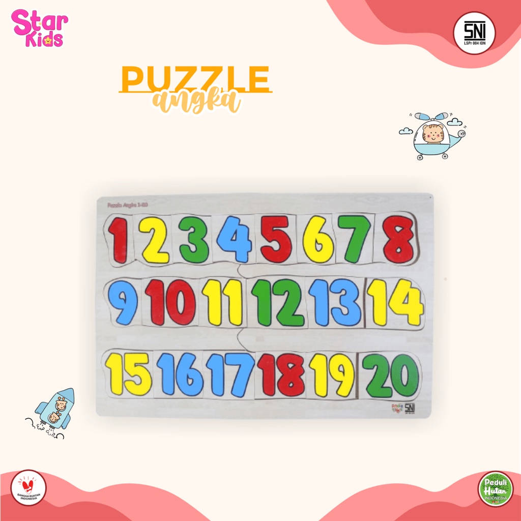 Jual Agdia Mainan Edukasi Puzzle Angka 1-20 / Mainan Kayu / Ukuran 20 x ...