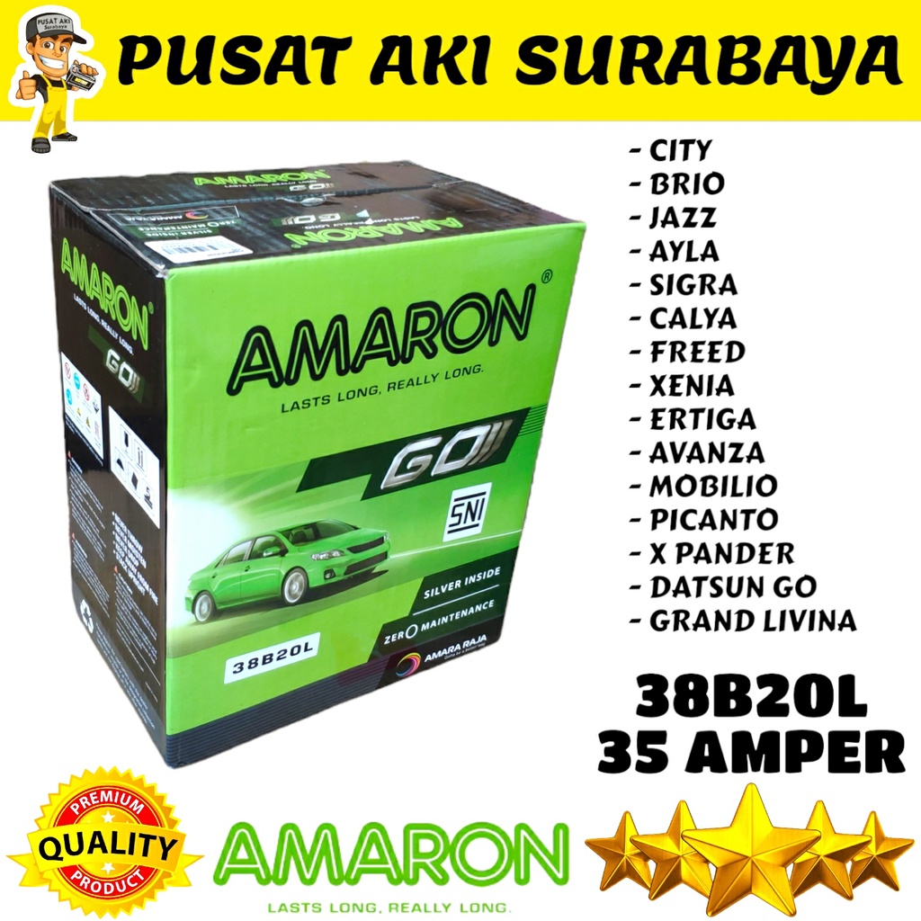 Jual ACCU MOBIL AMARON GO 38B20L 35 AMPER BERKUALITAS AKI KERING CITY