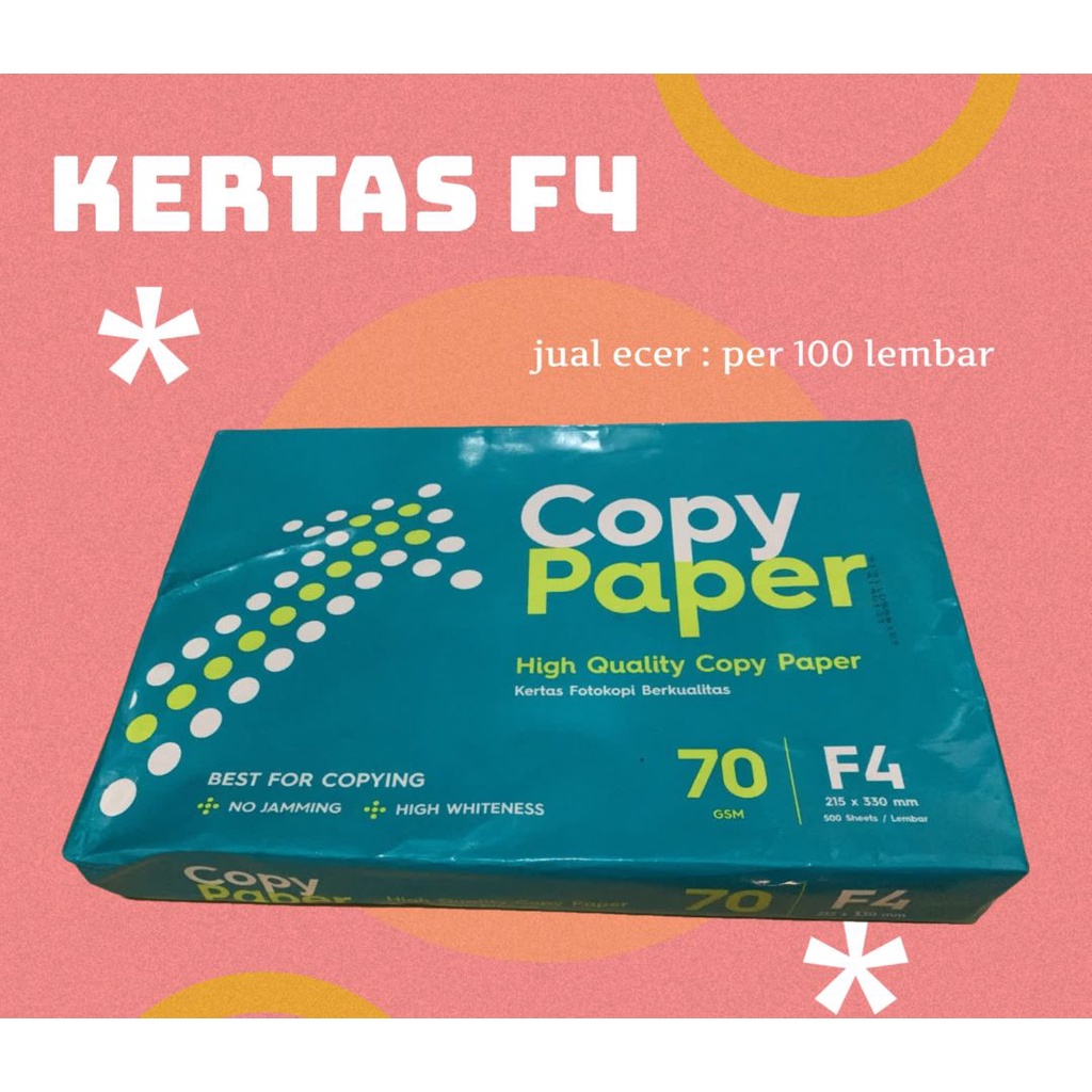 Jual kertas eceran isi 100 lembar/kertas F4 copy paper/kertas HVS