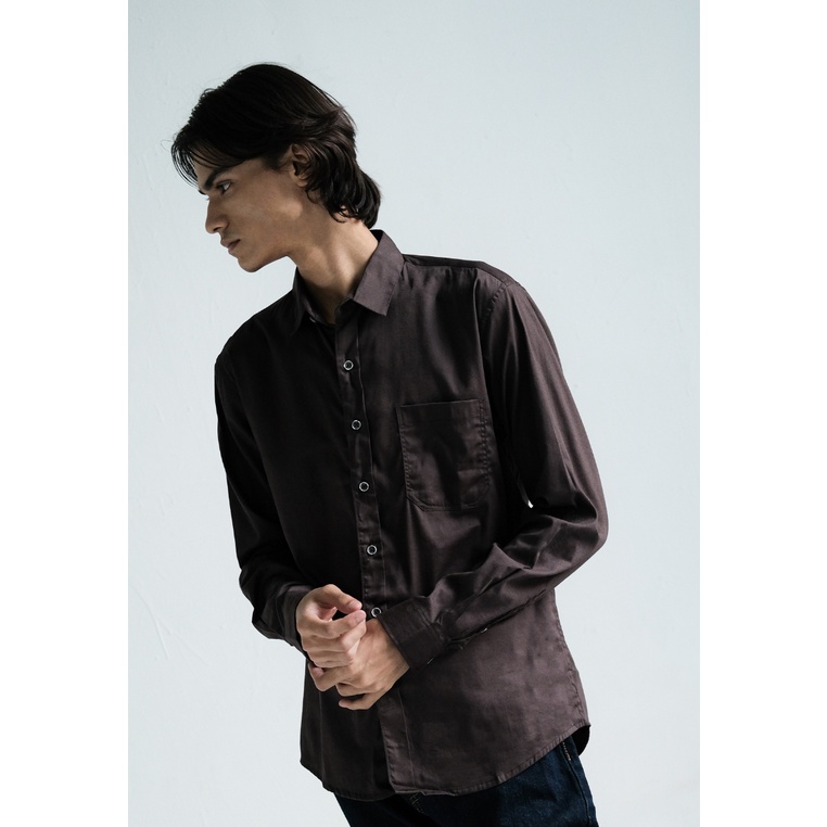 Jual LARUSSO Kemeja Basic Tencel Panjang - Dark Brown L001 | Shopee ...