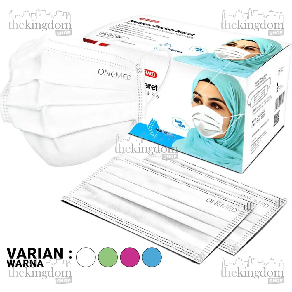 Jual Onemed Mask 3ply Headloop /50 Masker Hijab Bedah Karet Jilbab ...