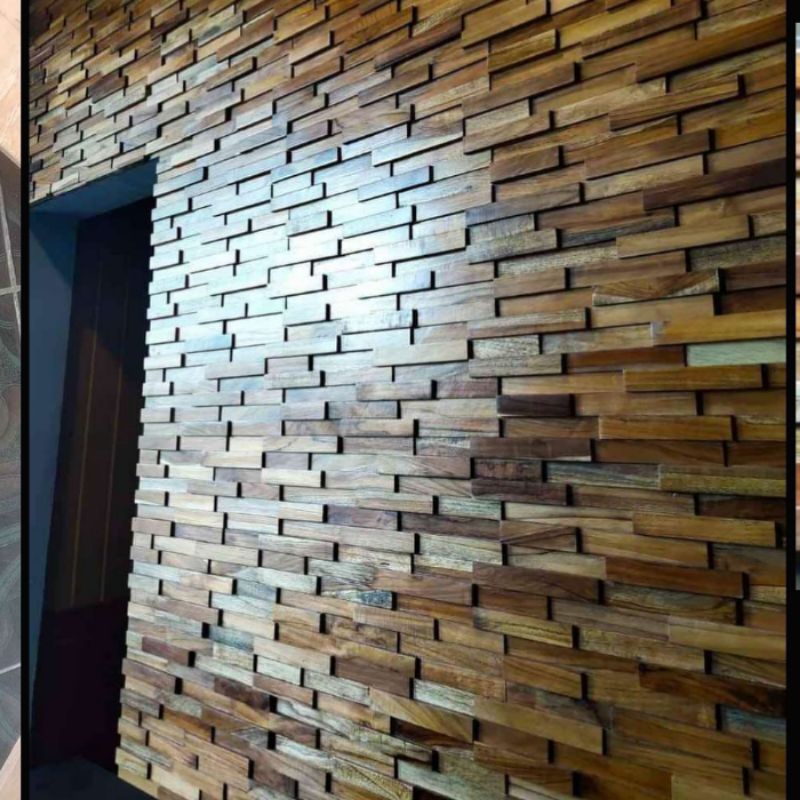 Jual panel dinding kayu jati wall 3d tempel hiasan timbul solid wood ...