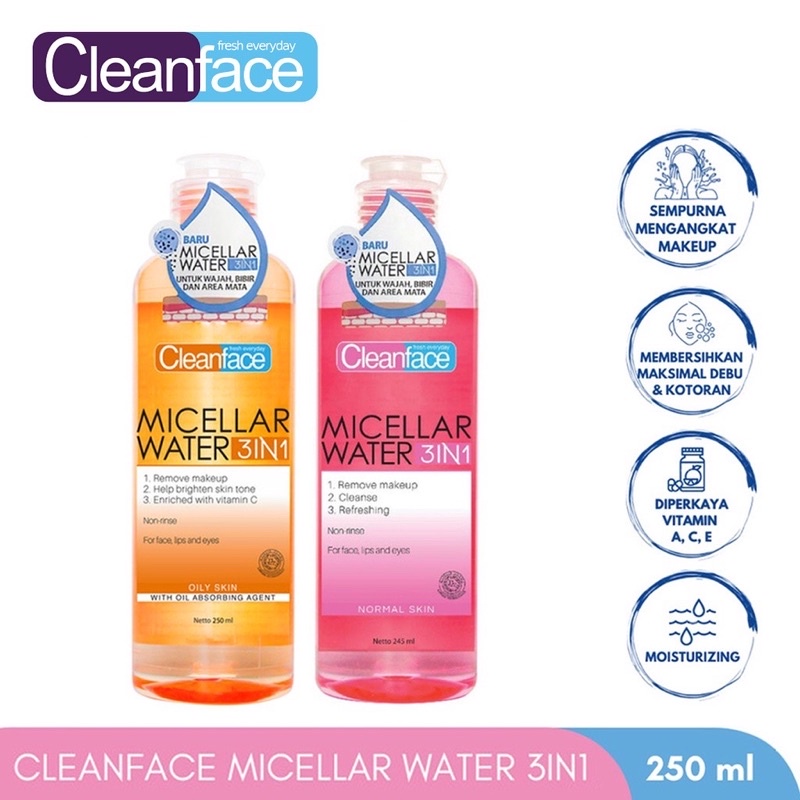 Jual CLEANFACE MICELLAR WATER 3 IN 1/ MICELLAR WATER CLEANFACE 250 ML ...