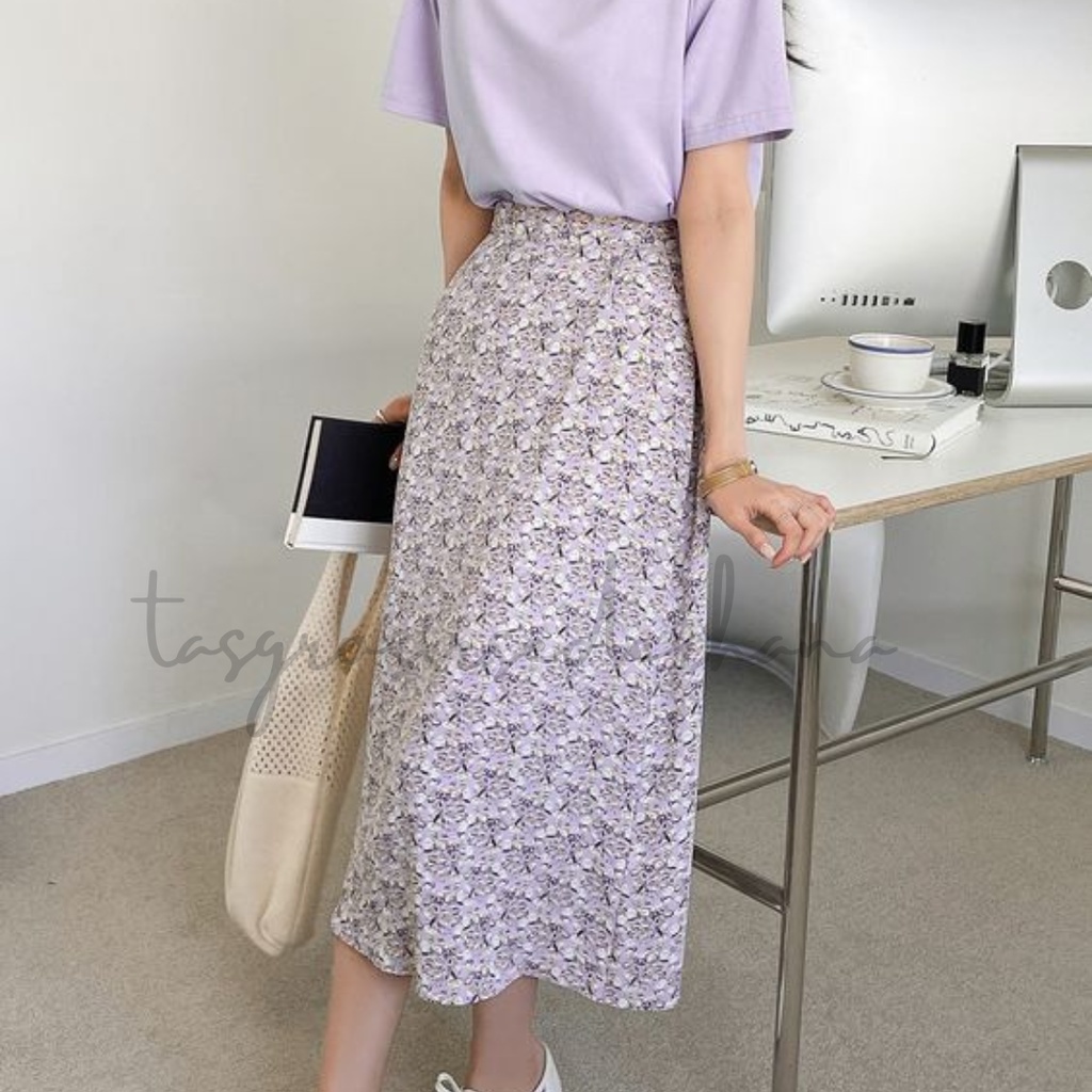Jual FLORAL SKIRT / KOREAN STYLE /MIDI SKIRT/ SKIRT A LINE MURAH BISA