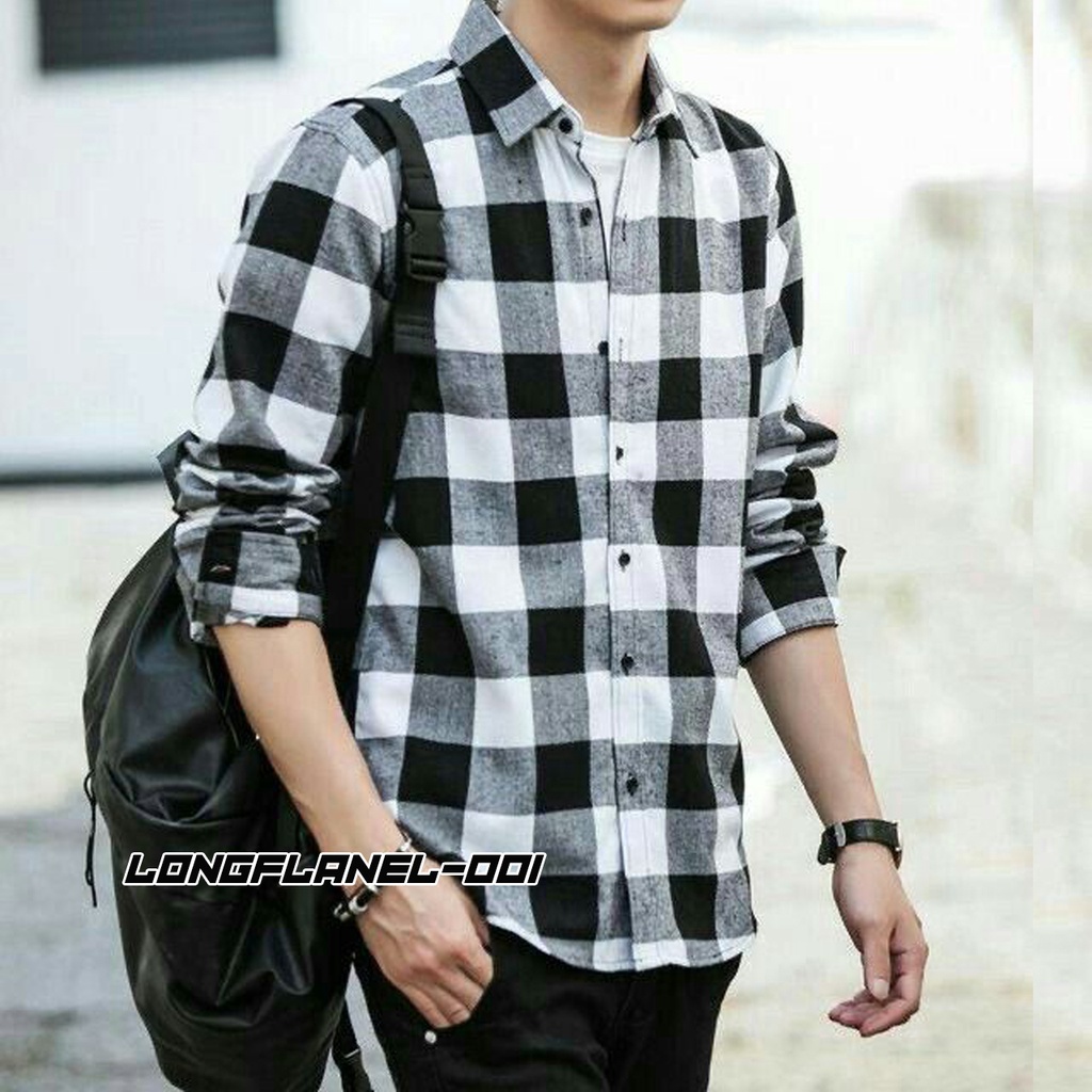 Jual KEMAJA FLANEL HITAM PUTIH ORIGINAL KEMEJA CASUAL KEMEJA FLANEL ...