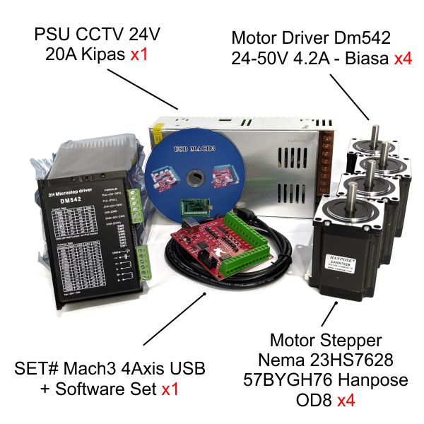 Jual [HAEBOT] Paket CNC 4 Mach3 4Axis USB DM542 Nema 23 1.89Nm Stepper ...