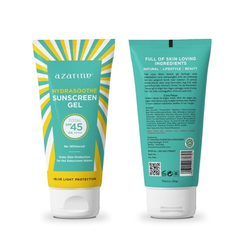 Jual Azarine Hydrasoothe Sunscreen Gel Spf 45 PA+++ 30ml (travel size) Shopee Indonesia
