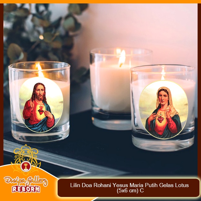 Lilin Ibadah Doa Rohani Gelas Yesus & Maria Putih Stearin Wax